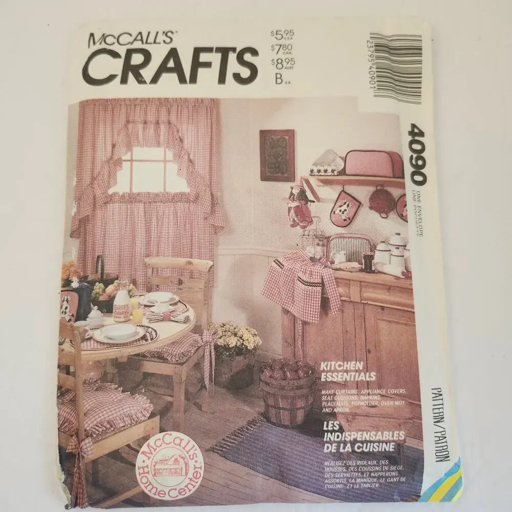 McCall's Crafts Pattern 4090 Kitchen Essentials UNCUT Curtains Placemats Covers
